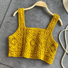 Load image into Gallery viewer, woman knitted crop tops spaghetti strap tank top women floral print holiday omighty camis sleeveless sexy camisole crochet hook