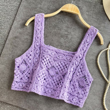 Load image into Gallery viewer, woman knitted crop tops spaghetti strap tank top women floral print holiday omighty camis sleeveless sexy camisole crochet hook