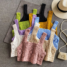 Load image into Gallery viewer, woman knitted crop tops spaghetti strap tank top women floral print holiday omighty camis sleeveless sexy camisole crochet hook