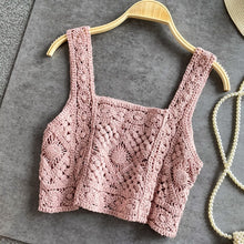 Load image into Gallery viewer, woman knitted crop tops spaghetti strap tank top women floral print holiday omighty camis sleeveless sexy camisole crochet hook