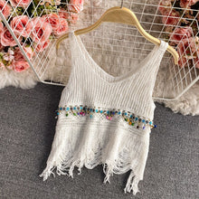 Load image into Gallery viewer, Hollow crochet flowers crop tops sexy V neck knitted camis for women off shoulder omighty slim fit camis 2021 fashion hot
