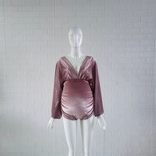 Load image into Gallery viewer, Boho Maternity Velvet Bodysuits For Photography Pregnancy Photo Shoot Bodysuit Pregnant Clothes
