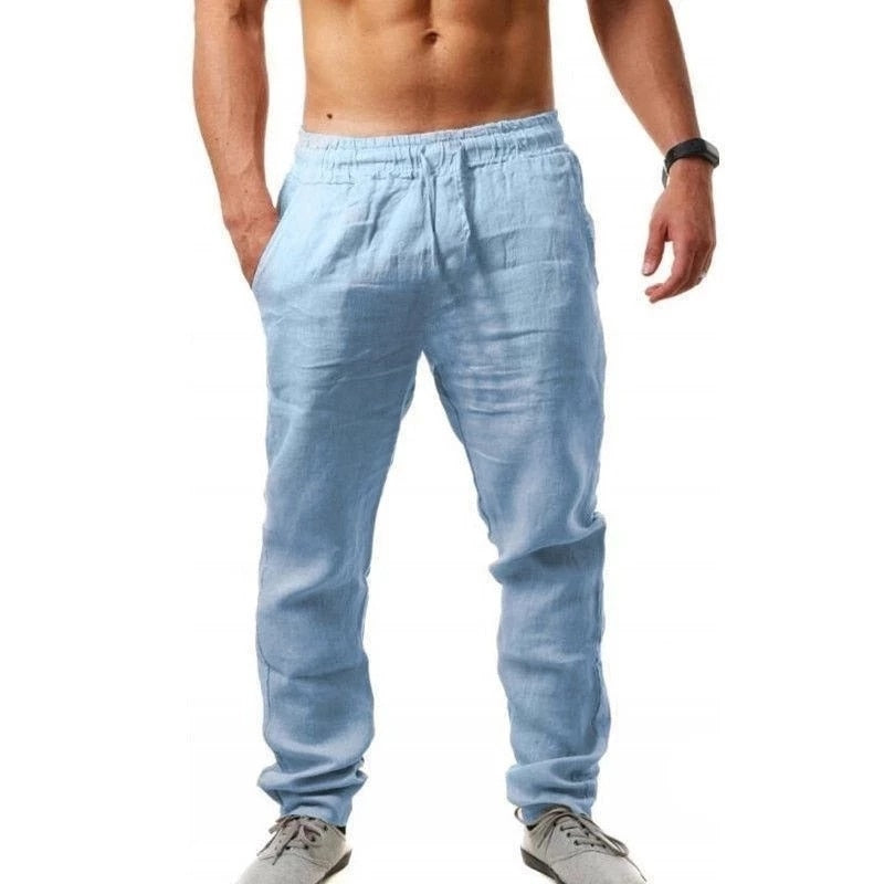 Men's Cotton Linen Pants Male Autumn New Breathable Solid Color Linen Trousers Fitness Streetwear S-3XL