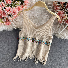 Load image into Gallery viewer, Hollow crochet flowers crop tops sexy V neck knitted camis for women off shoulder omighty slim fit camis 2021 fashion hot
