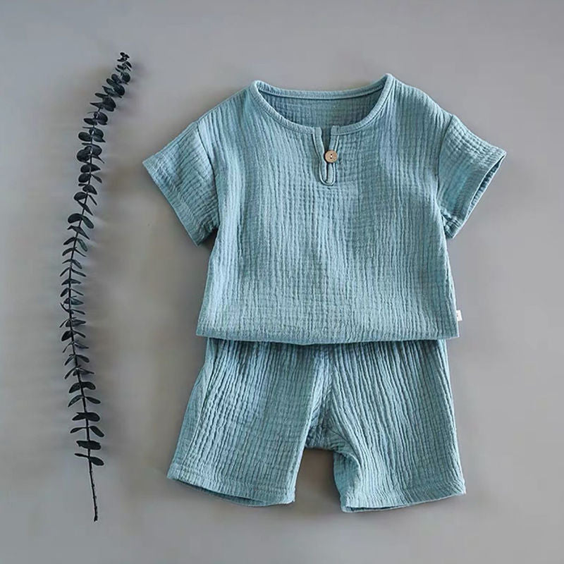 Summer Children Clothes Linen Sports Clothes For Baby Girl Boy Tshirts 2 Piece Set Kids Baby Toddler 12months To 6Years Clothing