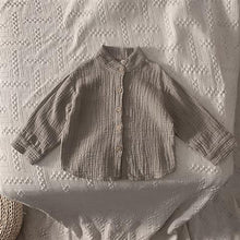 Load image into Gallery viewer, Children&#39;s Retro Cotton And Linen Shirts Spring Autumn New Korean Boys And Girls Casual Stand-Up Collar Button Tops WT042
