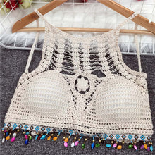Load image into Gallery viewer, Hollow crochet flowers crop tops sexy V neck knitted camis for women off shoulder omighty slim fit camis 2021 fashion hot
