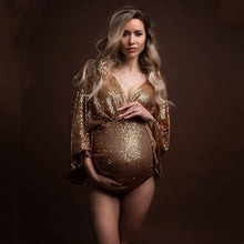 Load image into Gallery viewer, Boho Maternity Velvet Bodysuits For Photography Pregnancy Photo Shoot Bodysuit Pregnant Clothes
