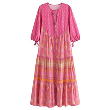Load image into Gallery viewer, Half Sleeve Tie Loose Straight Women Floral Print Beach Bohemian Maxi Dress Ladies Single Breasted Rayon Cotton Dresses Vestidos
