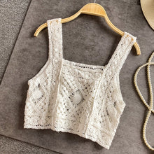 Load image into Gallery viewer, woman knitted crop tops spaghetti strap tank top women floral print holiday omighty camis sleeveless sexy camisole crochet hook
