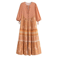 Load image into Gallery viewer, Half Sleeve Tie Loose Straight Women Floral Print Beach Bohemian Maxi Dress Ladies Single Breasted Rayon Cotton Dresses Vestidos
