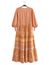 Load image into Gallery viewer, Half Sleeve Tie Loose Straight Women Floral Print Beach Bohemian Maxi Dress Ladies Single Breasted Rayon Cotton Dresses Vestidos
