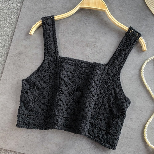 woman knitted crop tops spaghetti strap tank top women floral print holiday omighty camis sleeveless sexy camisole crochet hook