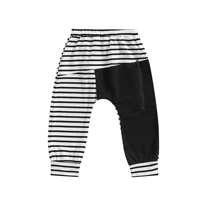 New 2022 Stripe Patchwork Children Zipper Ankle-length Pants for Baby Boys Pants Harem Pants for Kids Child