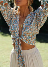 Load image into Gallery viewer, Boho mama long sleeve tie front blouse

