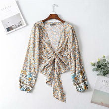 Load image into Gallery viewer, Boho mama long sleeve tie front blouse
