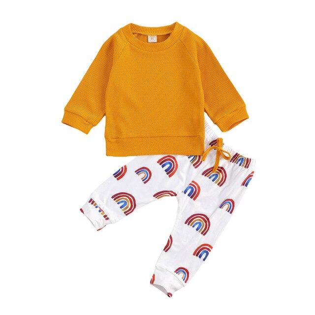 Tiah's rainbow baby thermal top and pant set