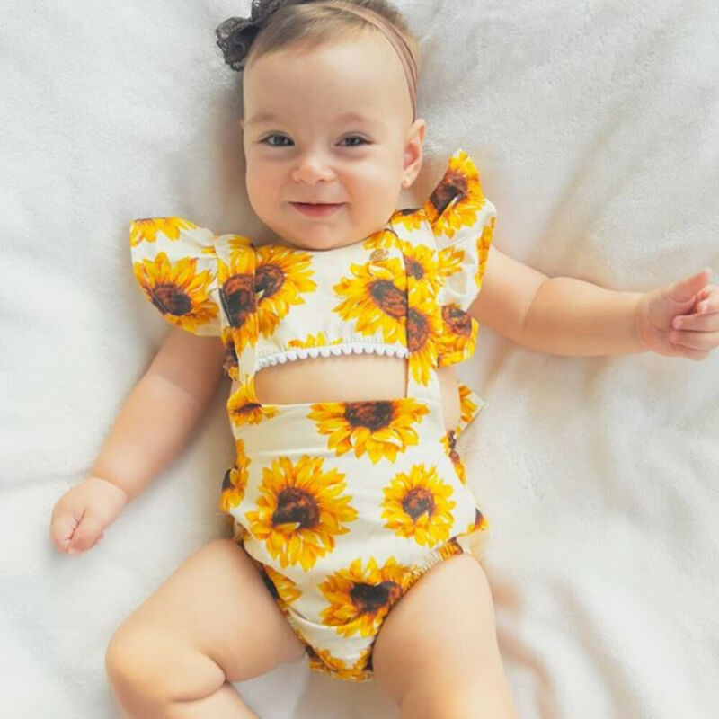 Rylie's sunflower cropped romper baby with ruffles